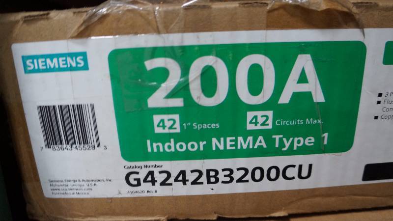 lot 120 image: NIB Siemens 200 Amps Indoor NEMA Type 1 Main Breaker Load Center
