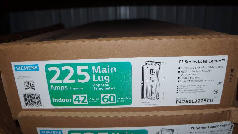 lot 124 image: NIB Siemens 225 Amps PL Series Load Center Main Lug