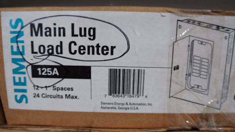 lot 135 image: NIB Siemens 125 Amps Indoor NEMA Type 1 Main Lug Load Center