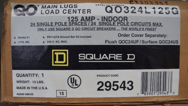 lot 139 image: NIB Square D 125 Amp Indoor QO Main Lugs Load Center