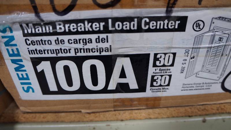 lot 164 image: NIB Siemens 100 Amp Indoor Enclosure (NEMA Type 1) Main Breaker Load Center