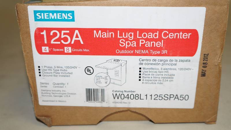 lot 173 image: NIB Siemens 125 Amps Spa Panel