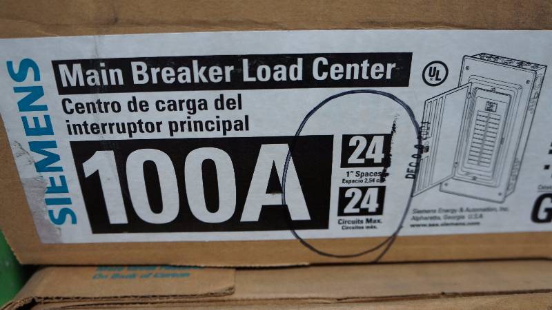 lot 178 image: NIB Siemens 100 Amp Indoor Enclosure (NEMA Type 1) Main Breaker Load Center
