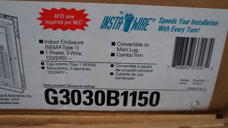 lot 183 image: NIB Siemens 150 Amp Indoor Enclosure (NEMA Type 1) Main Breaker Load Center