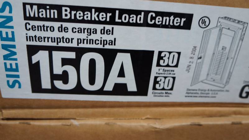 lot 185 image: NIB Siemens 150 Amp Indoor Enclosure (NEMA Type 1) Main Breaker Load Center