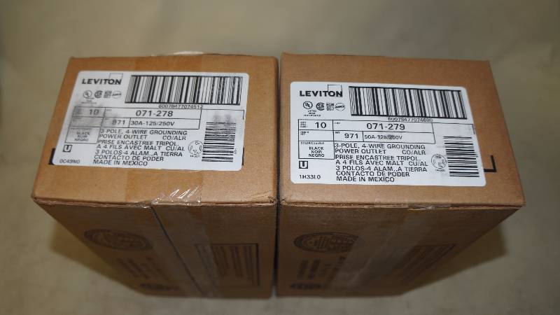 lot 402 image: Qty 2 Sealed NIB Leviton 3-Pole, 4-Wire Grounding Power Outlet (Qty 10box)