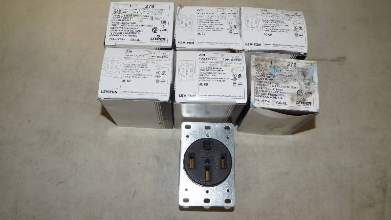 lot 412 image: Qty 6 Individual NIB & 1 No Box Leviton 3-Pole, 4-Wire Grounding Power Outlet