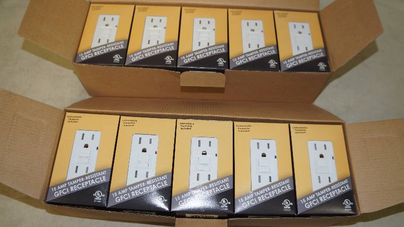 lot 427 image: Qty 2 NIB AF 15 Amp Tamper Resistant GFCI Receptacles (qty 10box)
