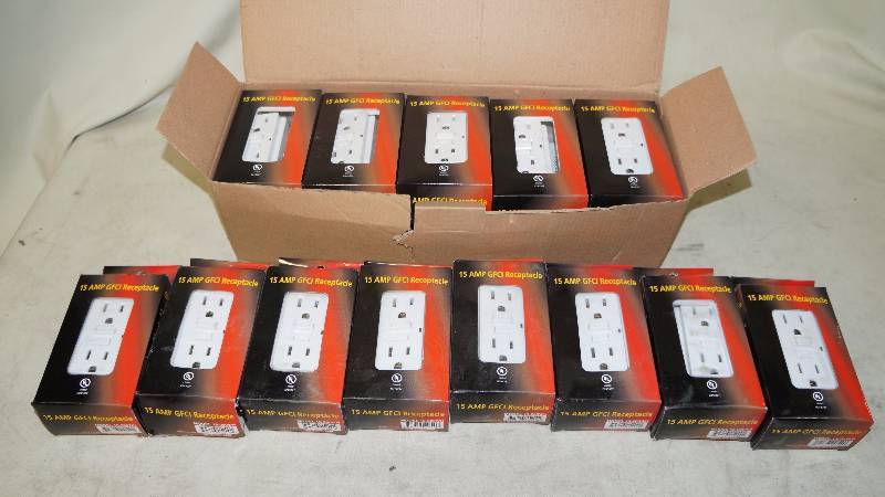lot 436 image: Qty 18 NIB North Tech 15 Amp GFCI Receptacles