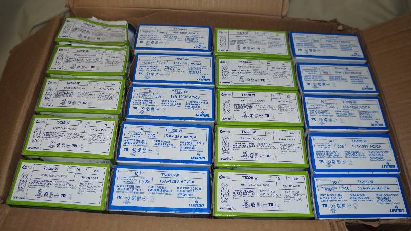 lot 438 image: Lot of 20 Boxes (10box) NIB Leviton 15A 125V ACCA White Tamper Resistant Duplex Receptacles