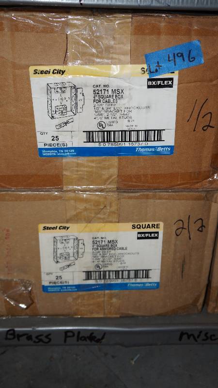 lot 496 image: Qty 50 NIB Sealed Thomas & Betts Steel City Square 4 Square Box for Cables