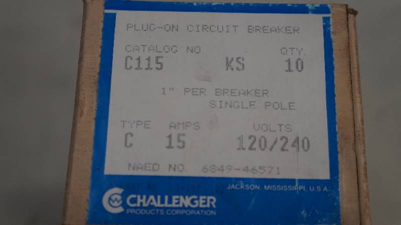lot 295 image: Qty 10 NIB Challenger 15 Amps Type C Single Pole 120240V Circuit Breakers