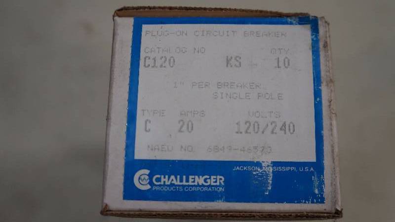 lot 297 image: Qty 10 NIB Challenger 20 Amps Type C Single Pole 120240V Circuit Breakers