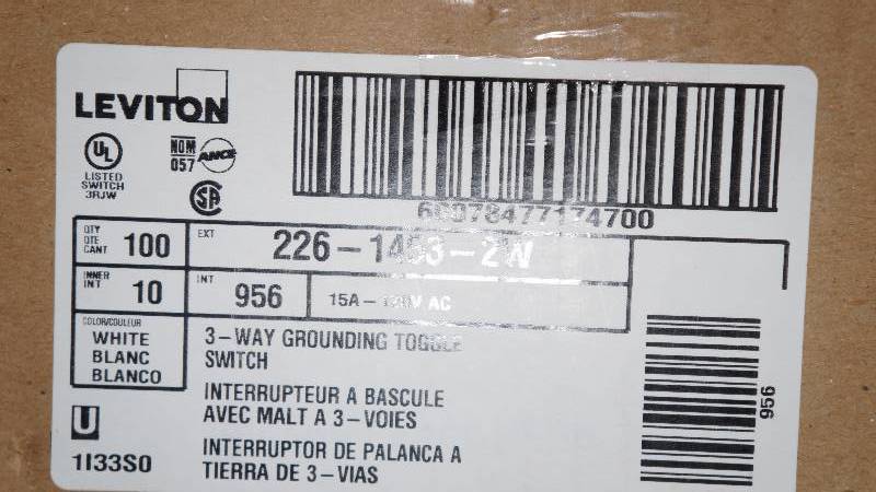 lot 487 image: Qty 200 NIB Sealed Leviton 3-Way Grounding Toggle Switches