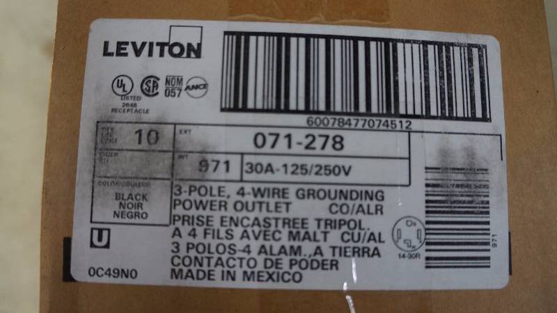 lot 411 image: Qty 1 Sealed NIB Leviton 3-Pole, 4-Wire Grounding Power Outlet (Qty 10box)