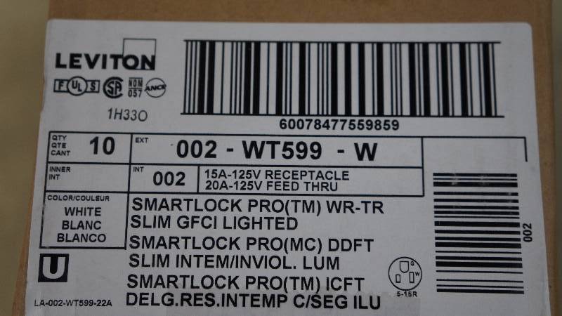 lot 445 image: Lot of 10 NIB Leviton Commercial Smartlockpro Weather & Tamper Resistant Slim GFCI Lighted