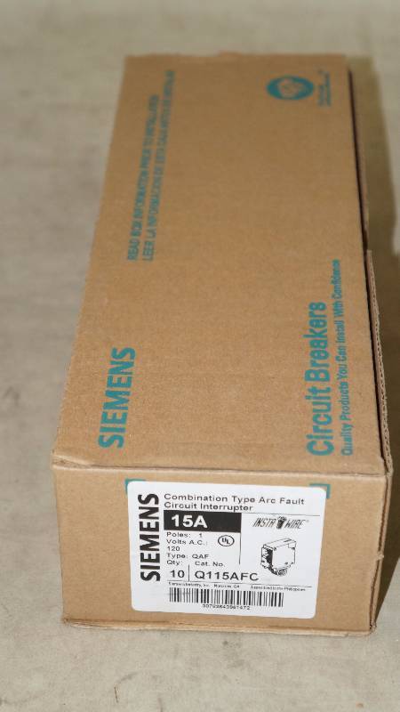 lot 594 image: Qty 10 NIB Siemens 15 Amp 1-Pole 120 Volts AC Combination Type Arc Fault Circuit Interrupter