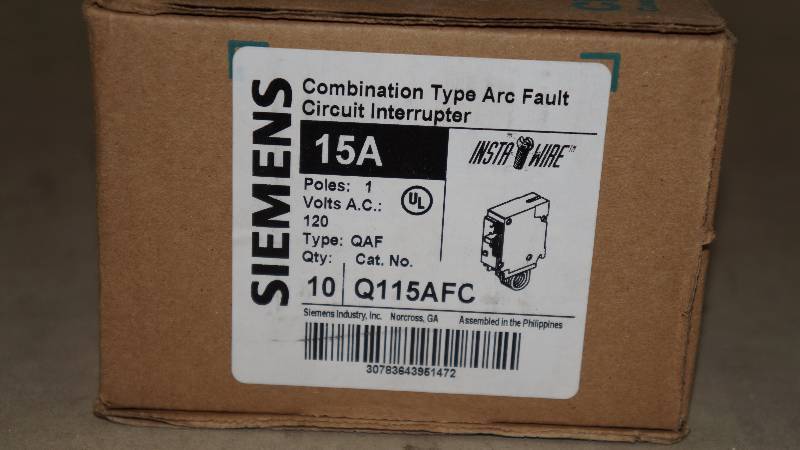 lot 601 image: Qty 10 NIB Siemens 15 Amp 1-Pole 120 Volts AC Combination Type Arc Fault Circuit Interrupter