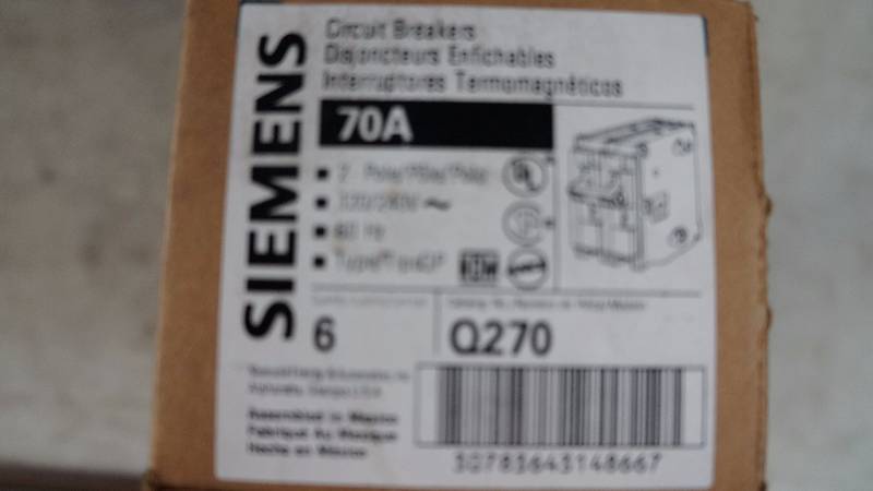 lot 696 image: Qty 2 Siemens 70 Amp 2-Pole Q270 Circuit Breakers