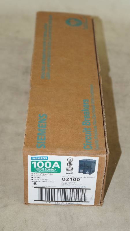 lot 711 image: Qty 6 NIB Siemens 100 Amp 2 Poles Q2100 Circuit Breakers