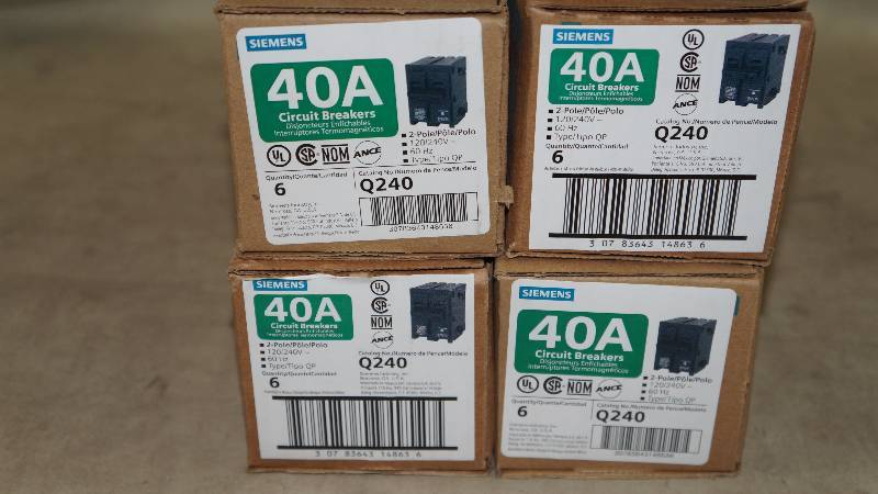 lot 663 image: Qty 24 NIB Siemens 40 Amp 2-Pole Q240 Circuit Breakers