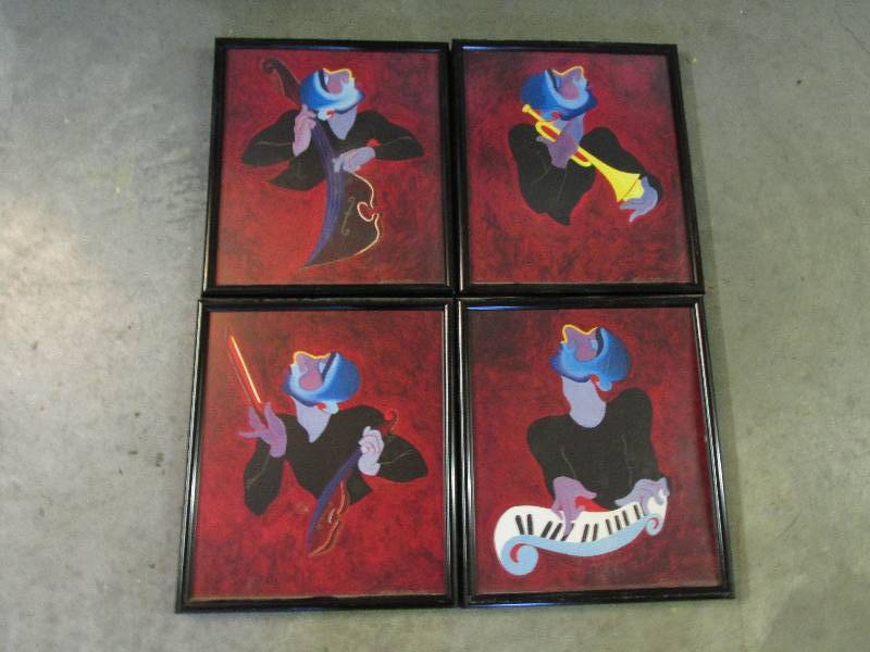 lot 22 image: lot of 4 music paintings 13 x 15...