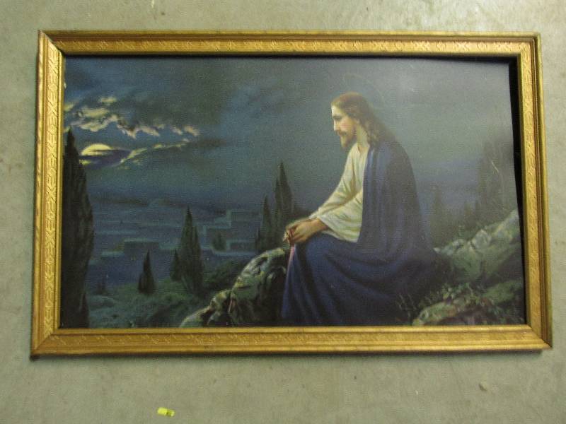 lot 24 image: framed jesus print 21.5 wide and ...
