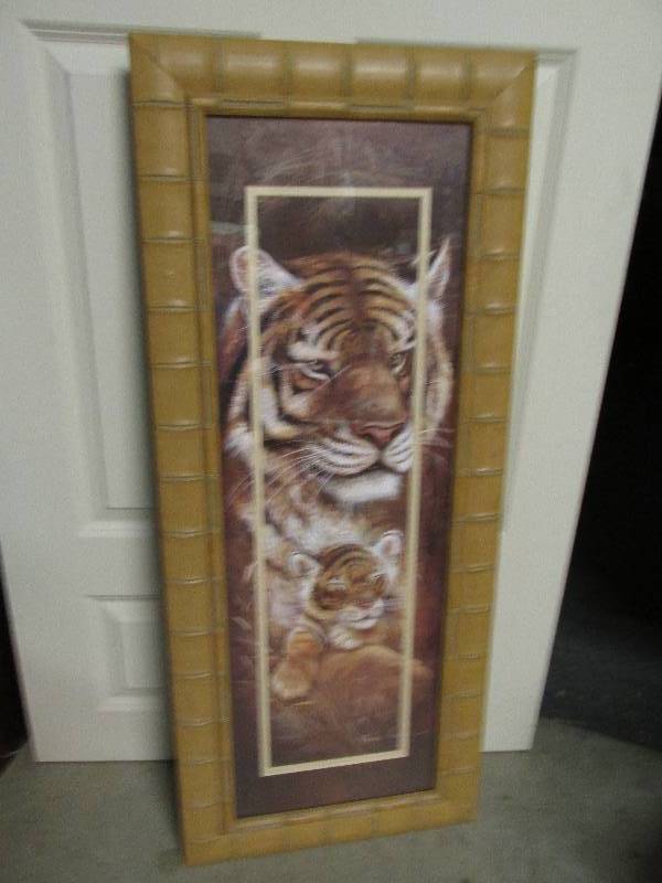 lot 31 image: Tiger framed painting 42 and 17...