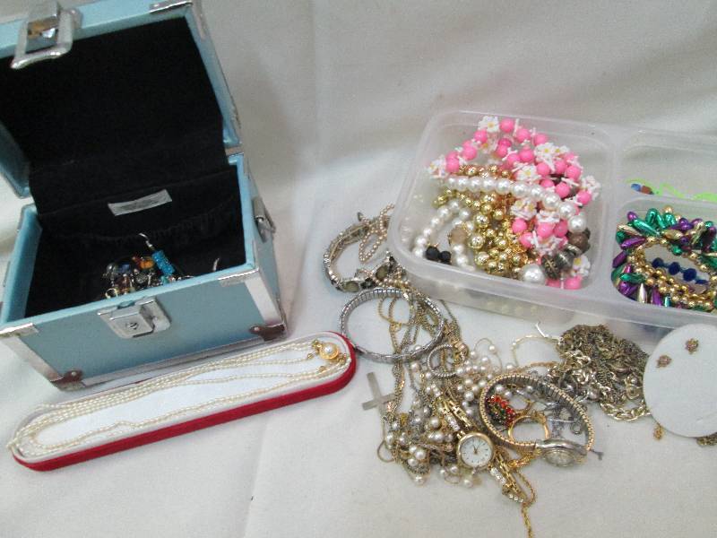 lot 56 image: Jewelry necklaces, watches, ear ri...