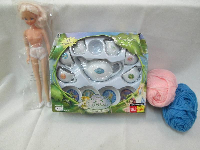 lot 151 image: Fashion doll, porcelain tea set, 2 ...