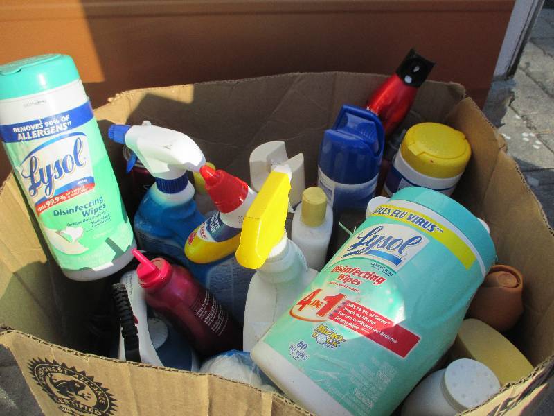 box of partially used cleaning prod...