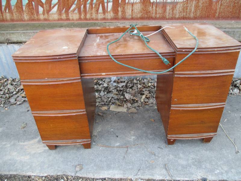 All wood vintage desk.  Wired with ...