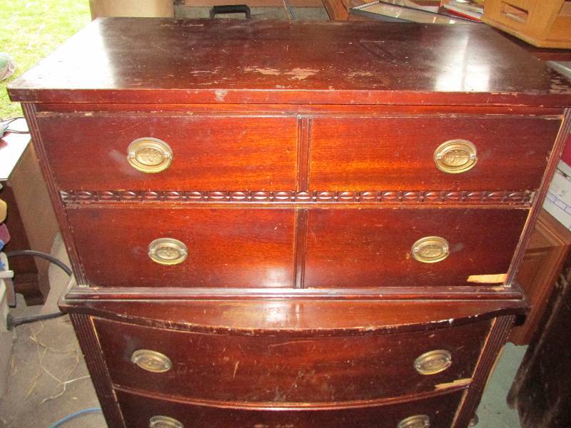 lot 8 image: All wood vintage dresser, 35 x 18 ...