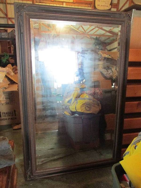 lot 12 image: Huge beveled edge mirror, in fancy ...