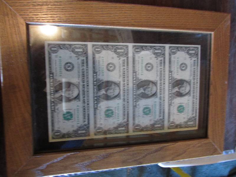 lot 41 image: Sheet of 4 uncut framed dollar bill...