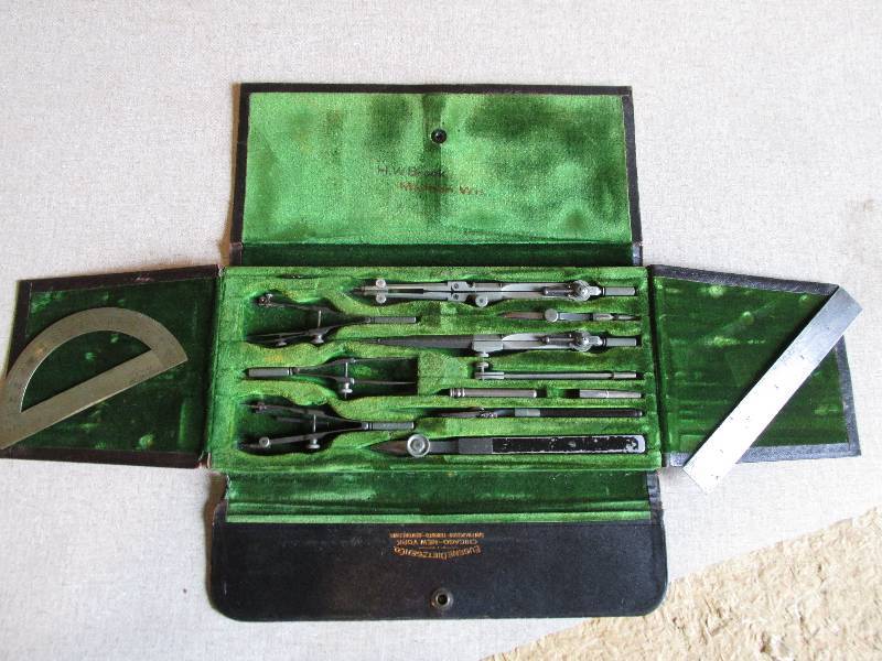 lot 79 image: Antique compass and angle tools in ...