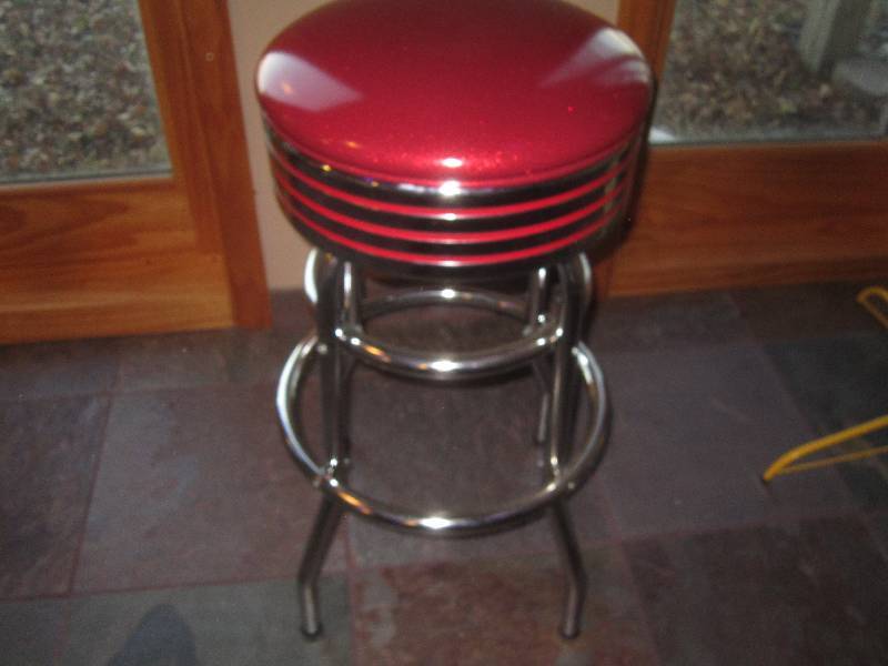 lot 6 image: Mint Condition Chrome and Red Leather Bar Stool 1950s Style