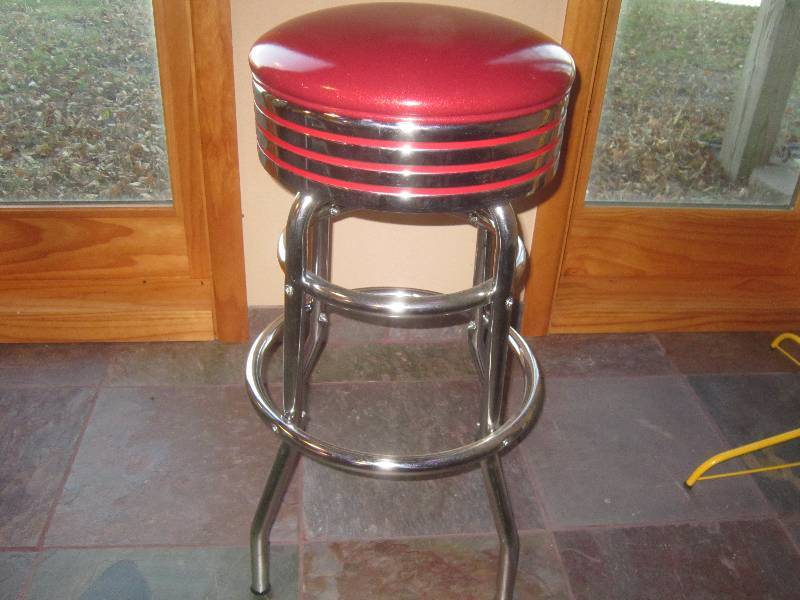 lot 8 image: Mint Condition Chrome and Red Leather Bar Stool 1950s Style