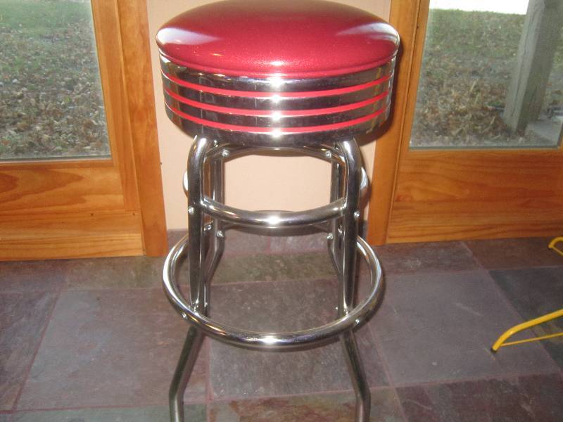 lot 11 image: Mint Condition Chrome and Red Leather Bar Stool 1950s Style