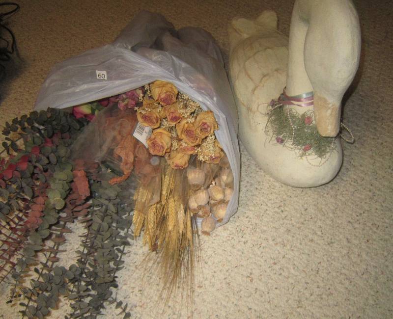 lot 60 image: LOT - Artificial Flowers and Large Swan