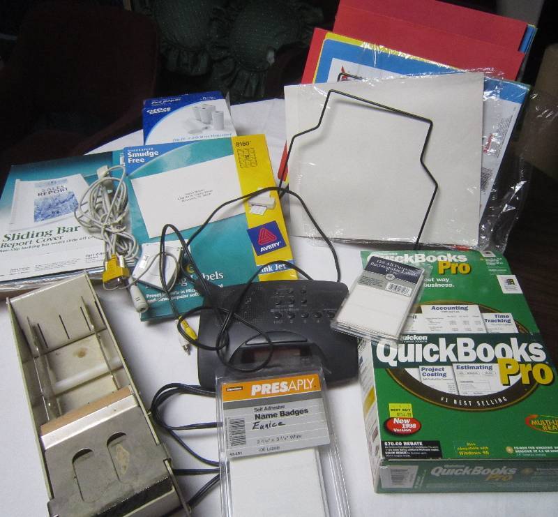 lot 72 image: OFFICE LOT - Folders, Standing Organizer, Fax Machine Paper, Alarm Clock, ETC