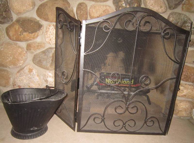 lot 26 image: Black Fireplace Screen and Coal Bucket