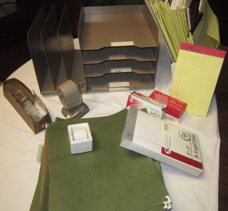lot 70 image: OFFICE LOT - Hanging Folder, Pencil Sharpener, Black Organizer Rack, Legal Pad, ETC