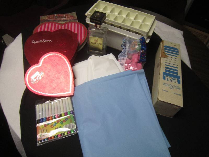 lot 84 image: LOT - Heart Boxes, Ice Cube Tray, Tablecloths, Water Treatment Unit, ETC