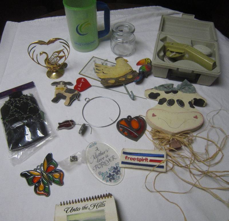 lot 96 image: LOT - Wall Decorative Items, Wine Bottle Cover, Box, Covered Jar, Brass Swan, MISC