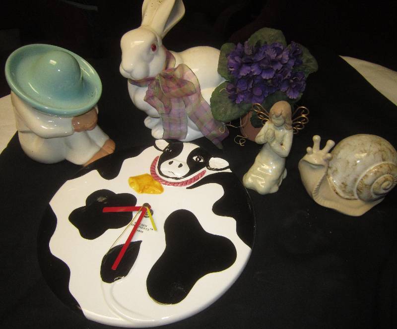 lot 89 image: LOT - Cow Clock, Angels, Bunny, Misc