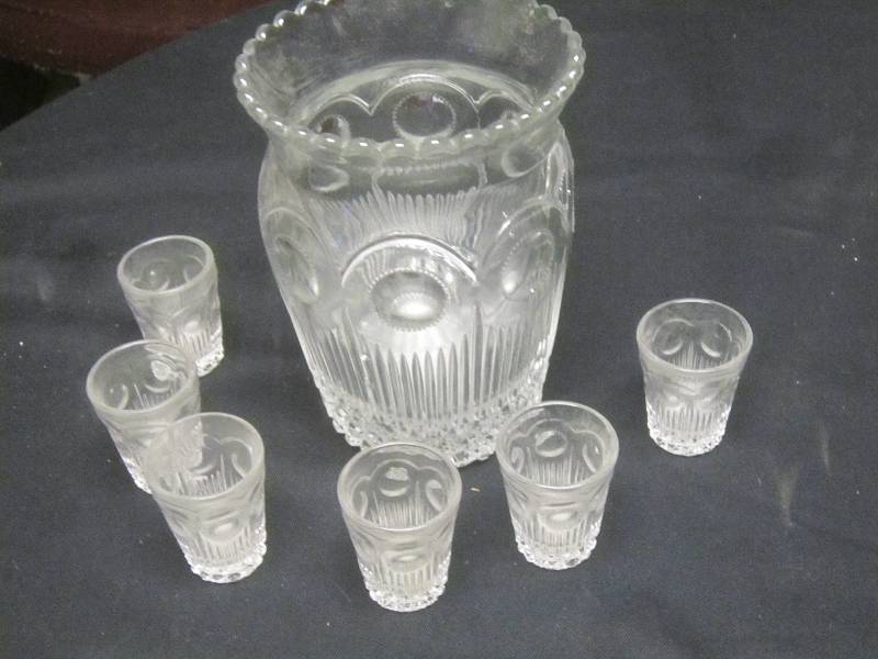 lot 131 image: Antique Spooner & 6 Shot like Glasses - (Could be used for Flowers)