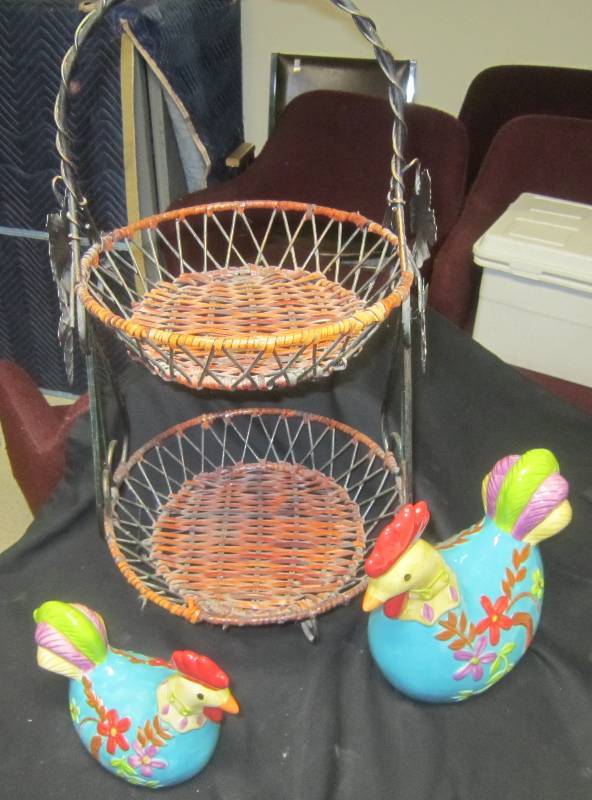 lot 139 image: Fruit Basket, and Roosters