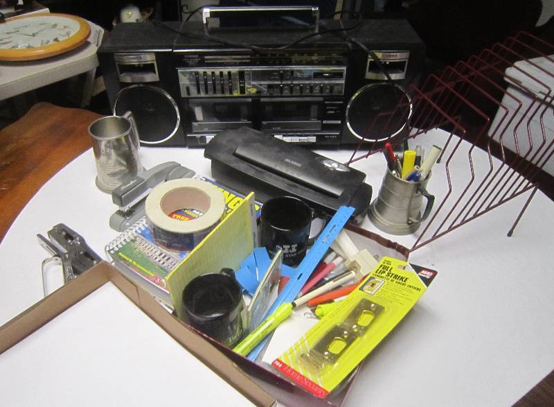 lot 141 image: LOT - Boom Box, Paper Organinzer, Office, Staplers, Mugs, ETC