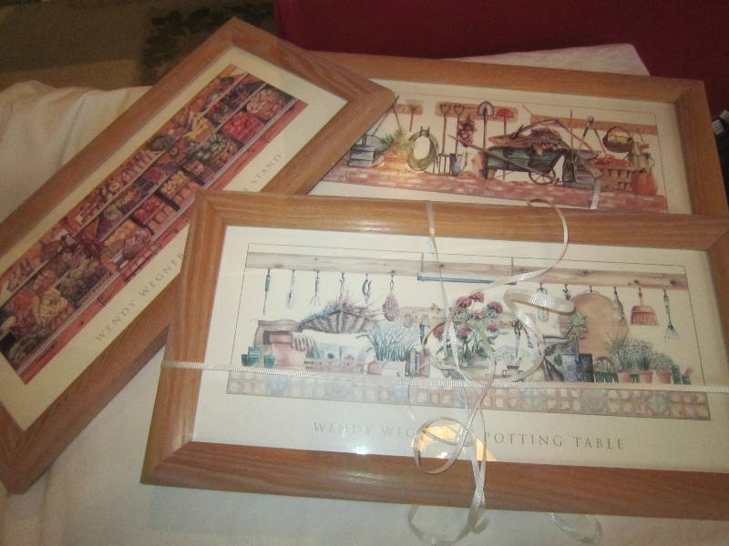 lot 180 image: 3 Oak Frame Pictures 22 x 1